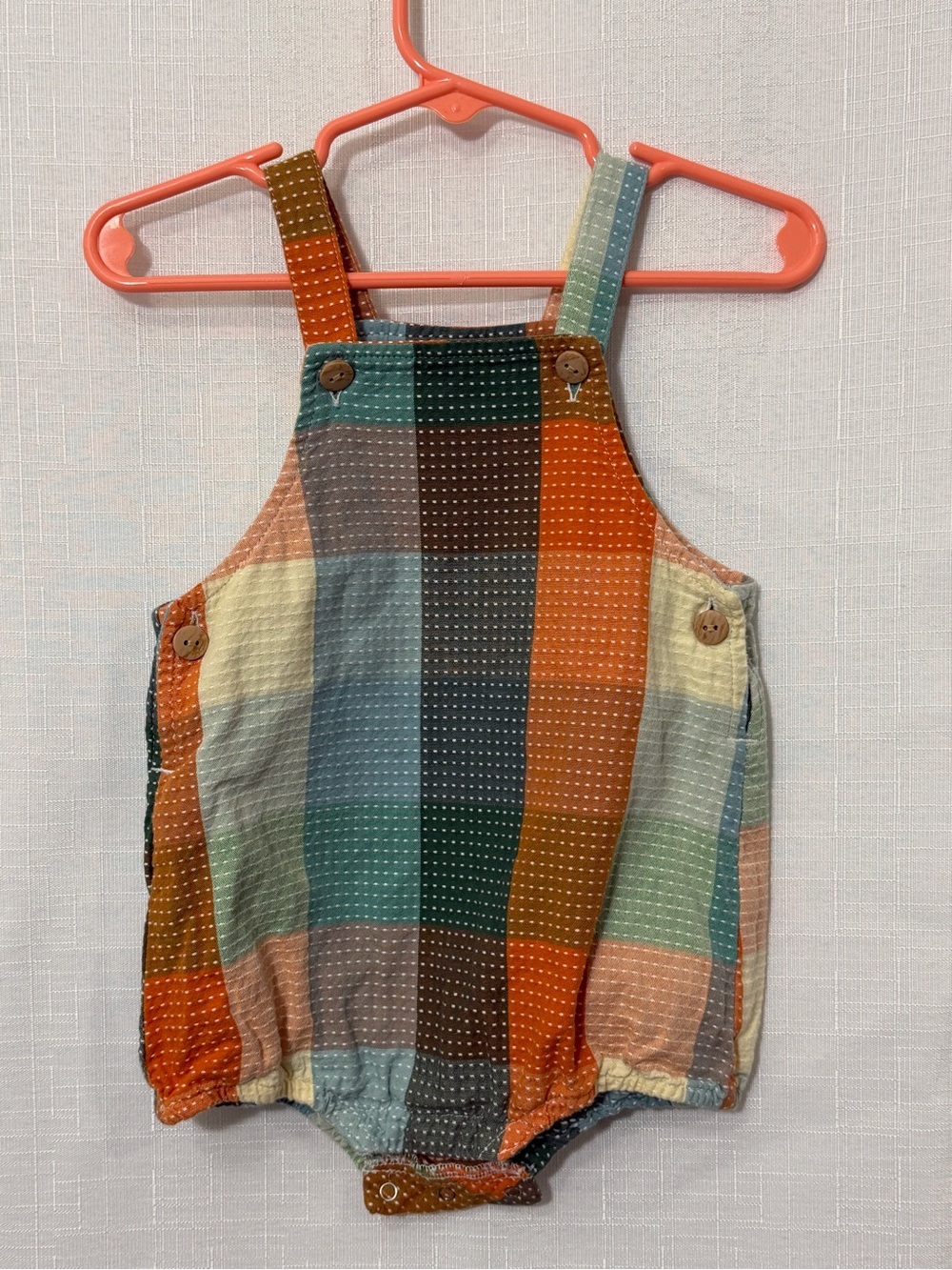 Old Navy Multi-Color Plaid Toddler Romper with Button Straps